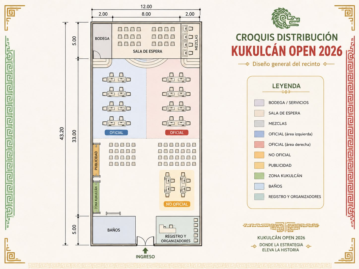 Croquis de distribución del Salón Municipal para Kukulcán Open 2026
